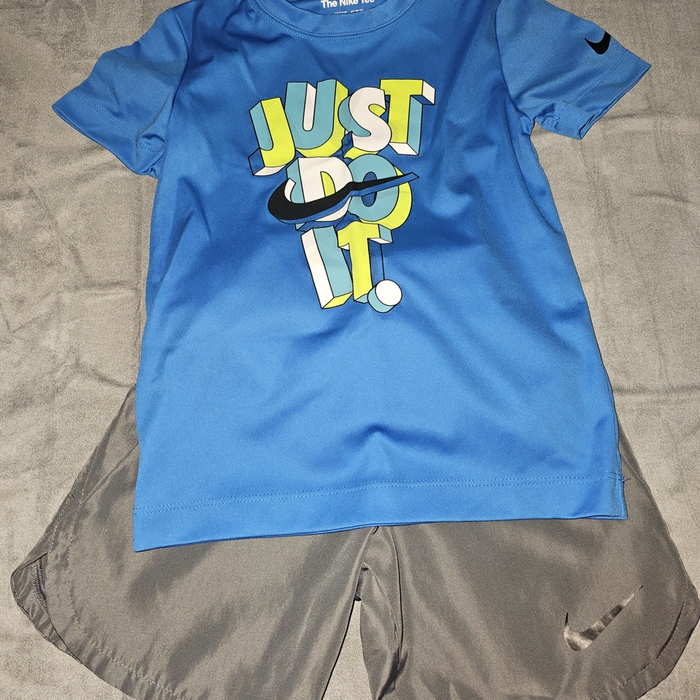 Nike Kids Blue 'Just Do It' Short Sleeve Tee and Gray Shorts Set